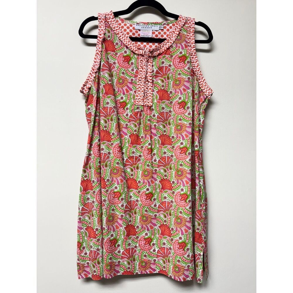 GRETCHEN SCOTT Vibrant Floral Red/Green/White Sleeveless Tunic, Sz XL
